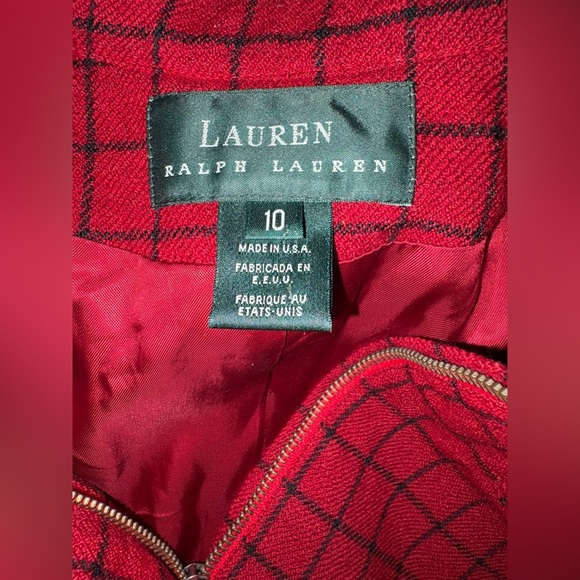 Lauren Ralph Lauren  Wool Plaid Blazer Women's Red/black Zip Pockets - Picture 9 of 12